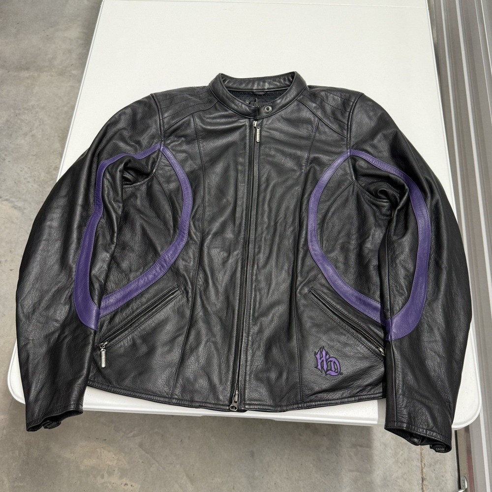 Harley Davidson Leather Jacket Womens XL Black Purple Excellent Moto Biker HD